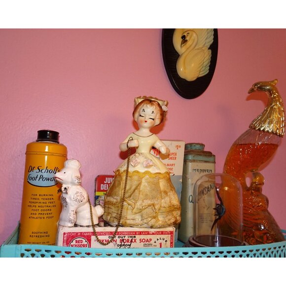 Vintage Ceramic Women & Poodle Figurine Southern Belle antique lady walking dog - Picture 2 of 11